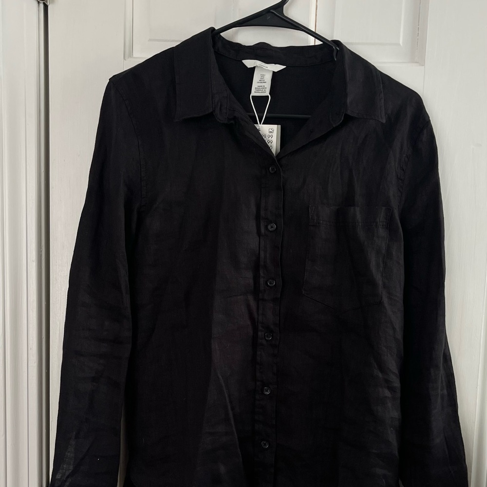 H&M Black Button Down Linen Shirt